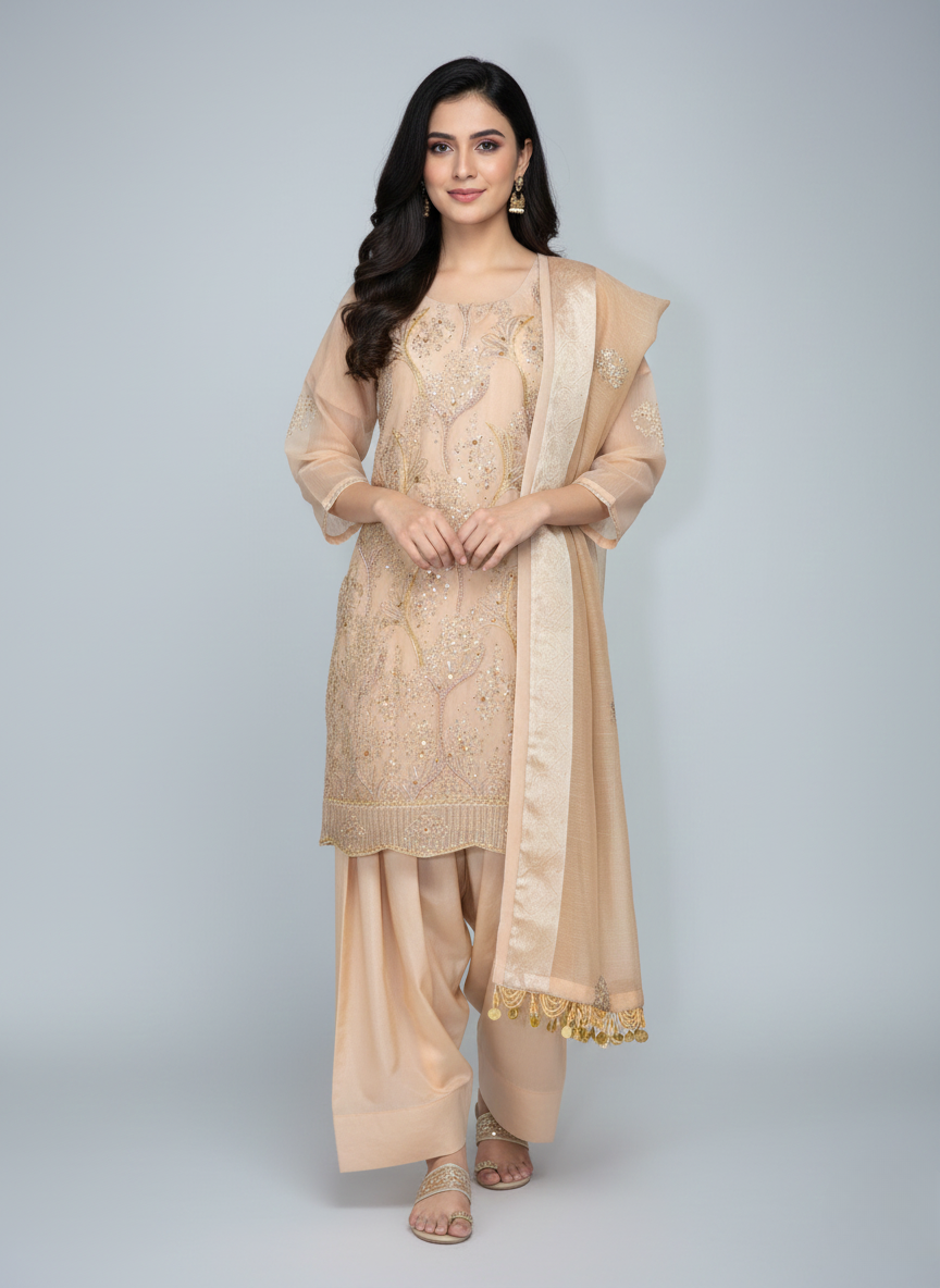 3 pcs Tilla and pearl work dress