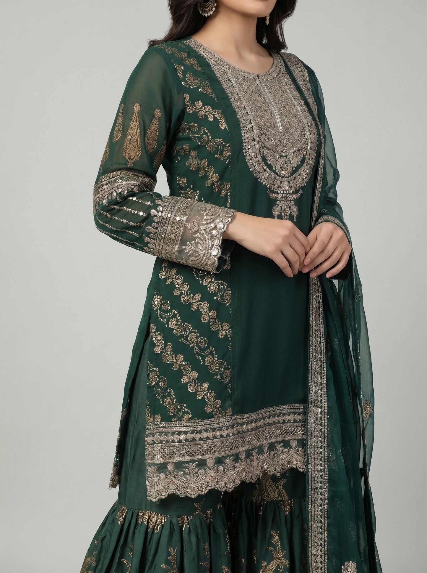 3 pcs chiffon flared gharara party wear.
