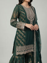 3 pcs chiffon flared gharara party wear.