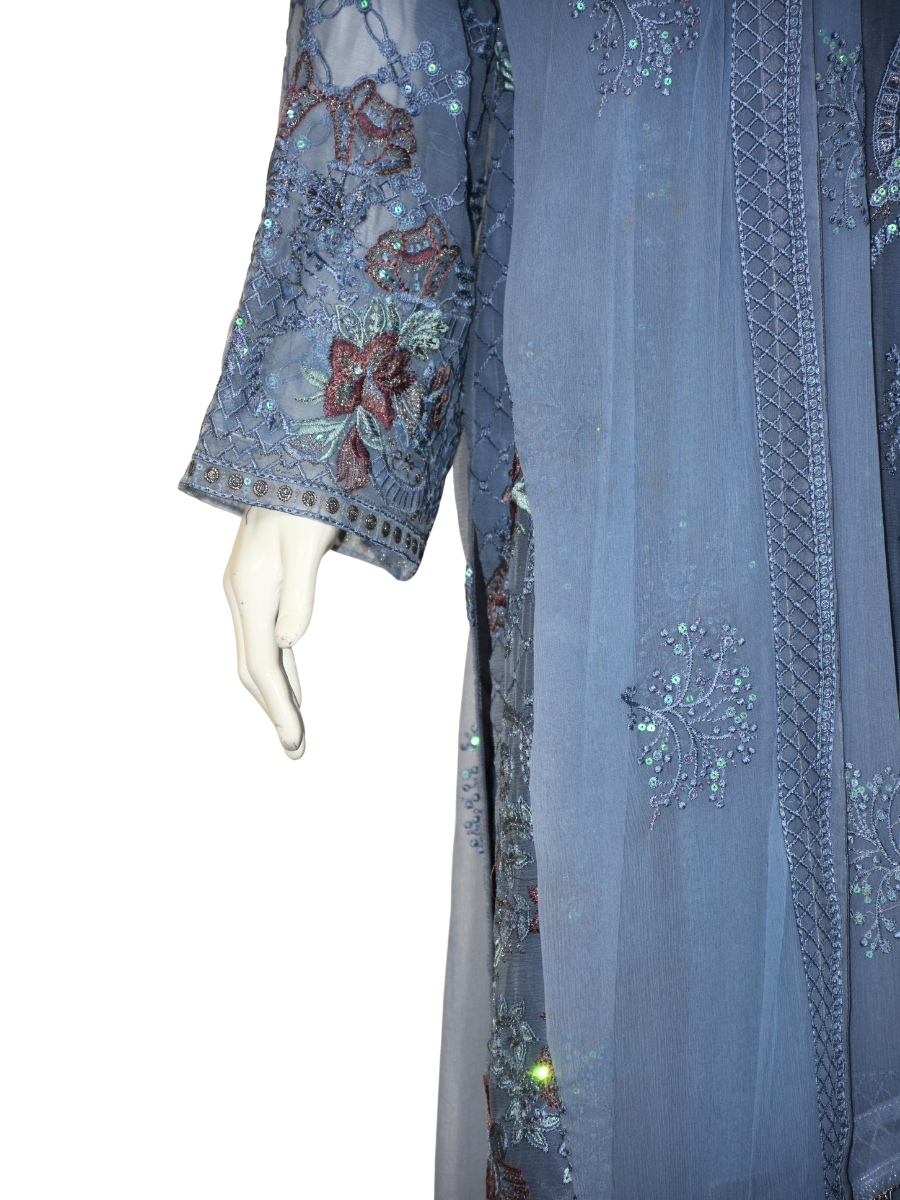 3 pc Pure Chiffon Embroidered Dress