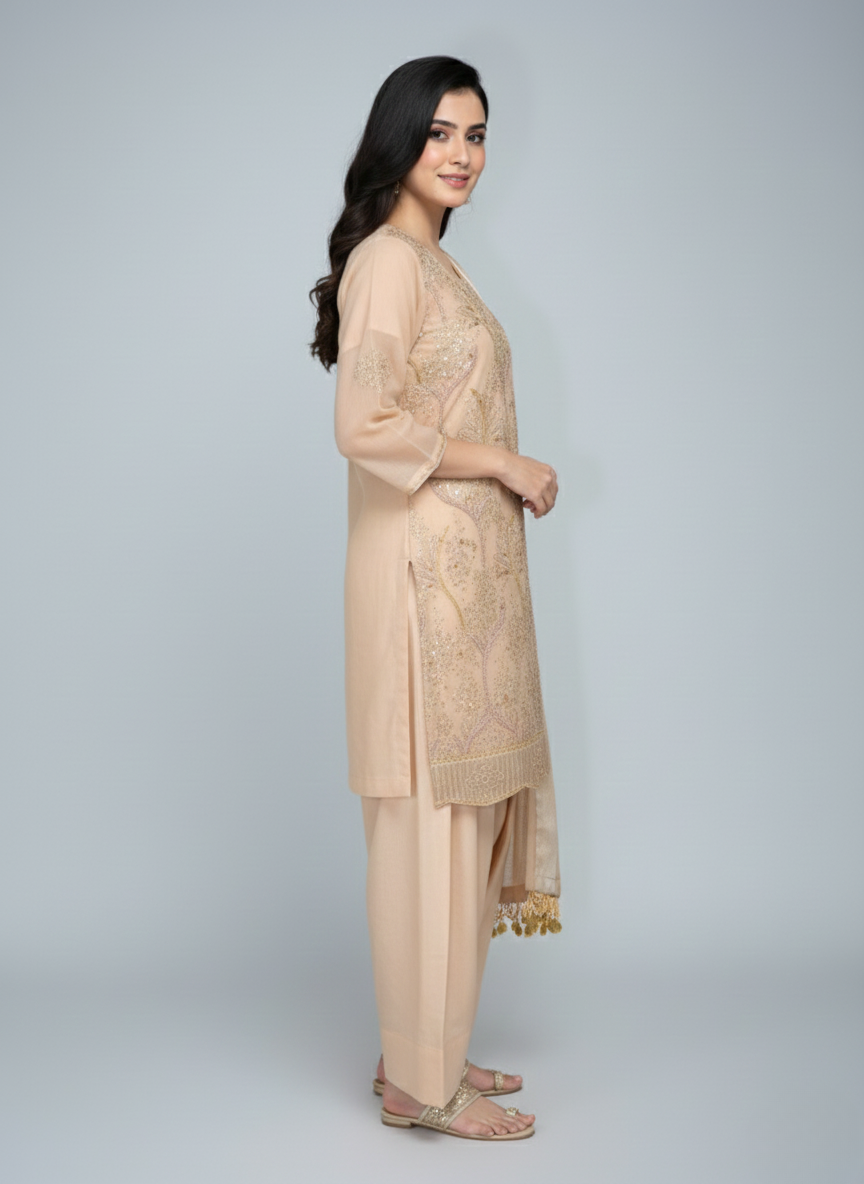 3 pcs Tilla and pearl work dress