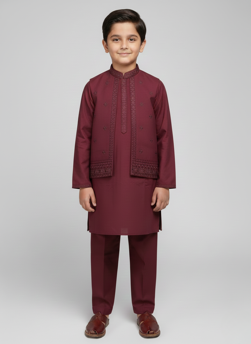 3 pcs kids Kurta Trouser with waistcoat