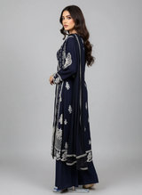 3pc lilen shifli and embroidered angrakha frock with sharara