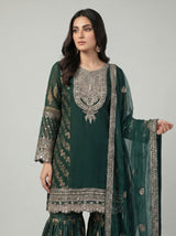 3 pcs chiffon flared gharara party wear.