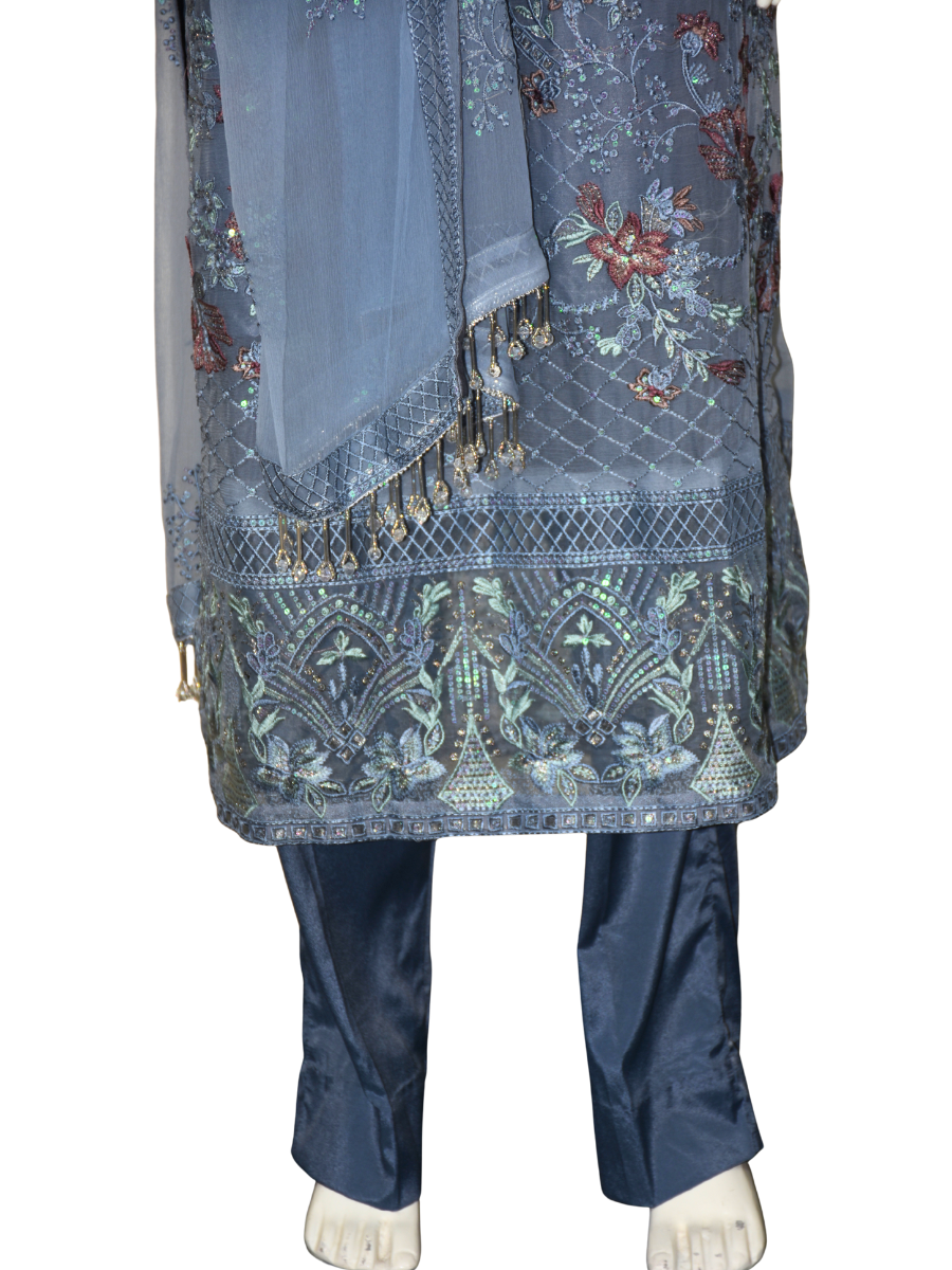 3 pc Pure Chiffon Embroidered Dress