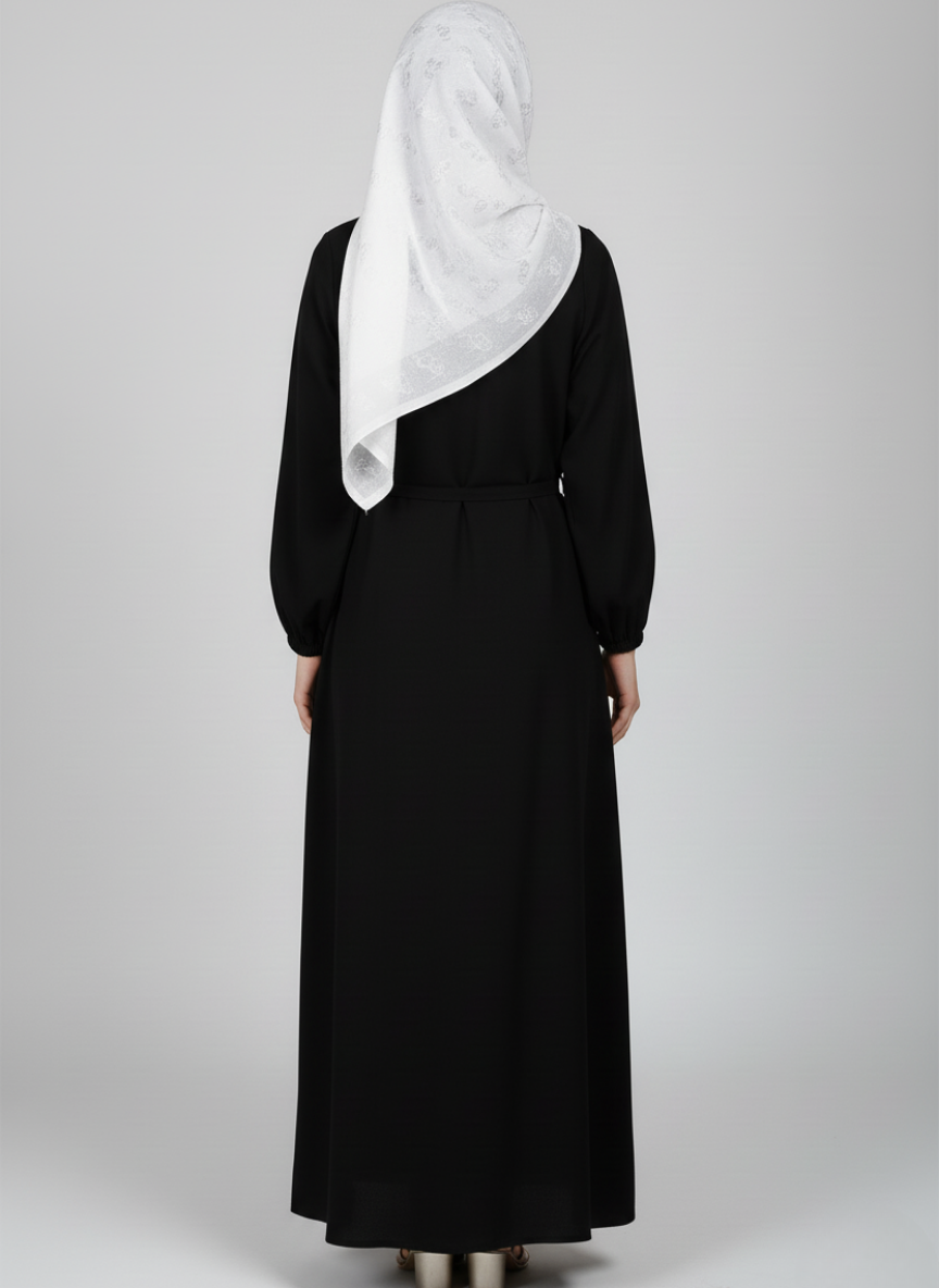 High-quality Nida fabric Abaya with Buttons and Tussles