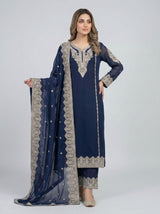 3 pcs chiffon plazo outfit with long kurta.