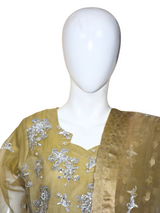 3 pcs soft organza with tilla and Sitara work