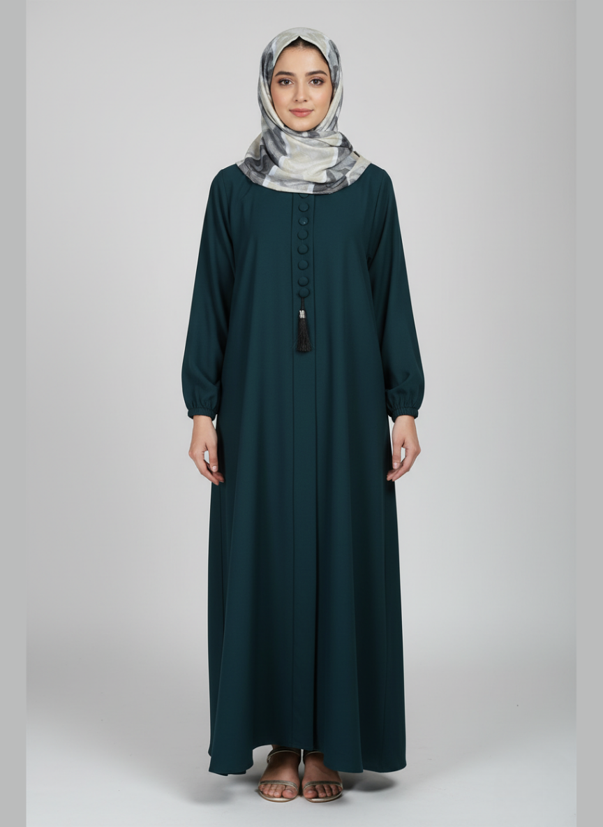 High-quality Nida fabric Abaya with Buttons and Tussles