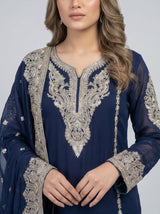 3 pcs chiffon plazo outfit with long kurta.