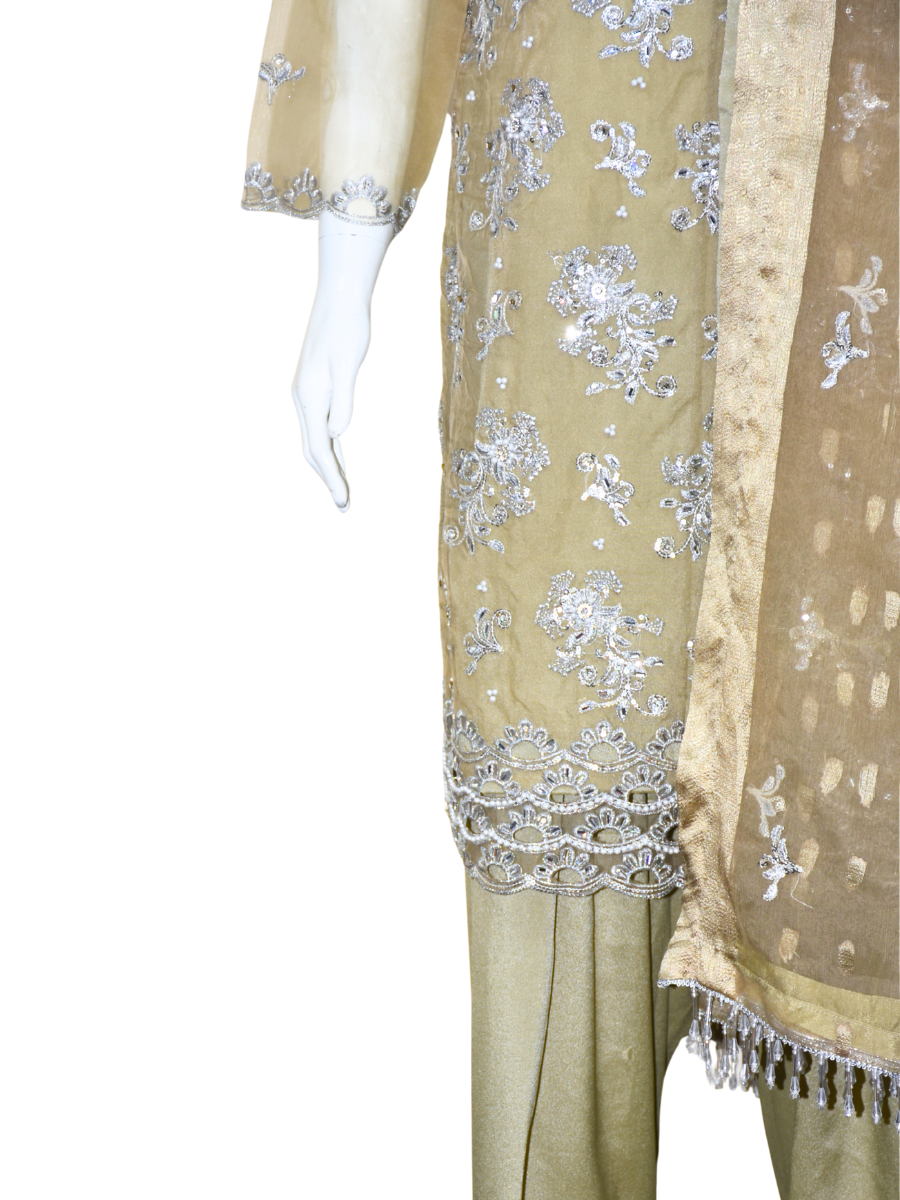 3 pcs soft organza with tilla and Sitara work