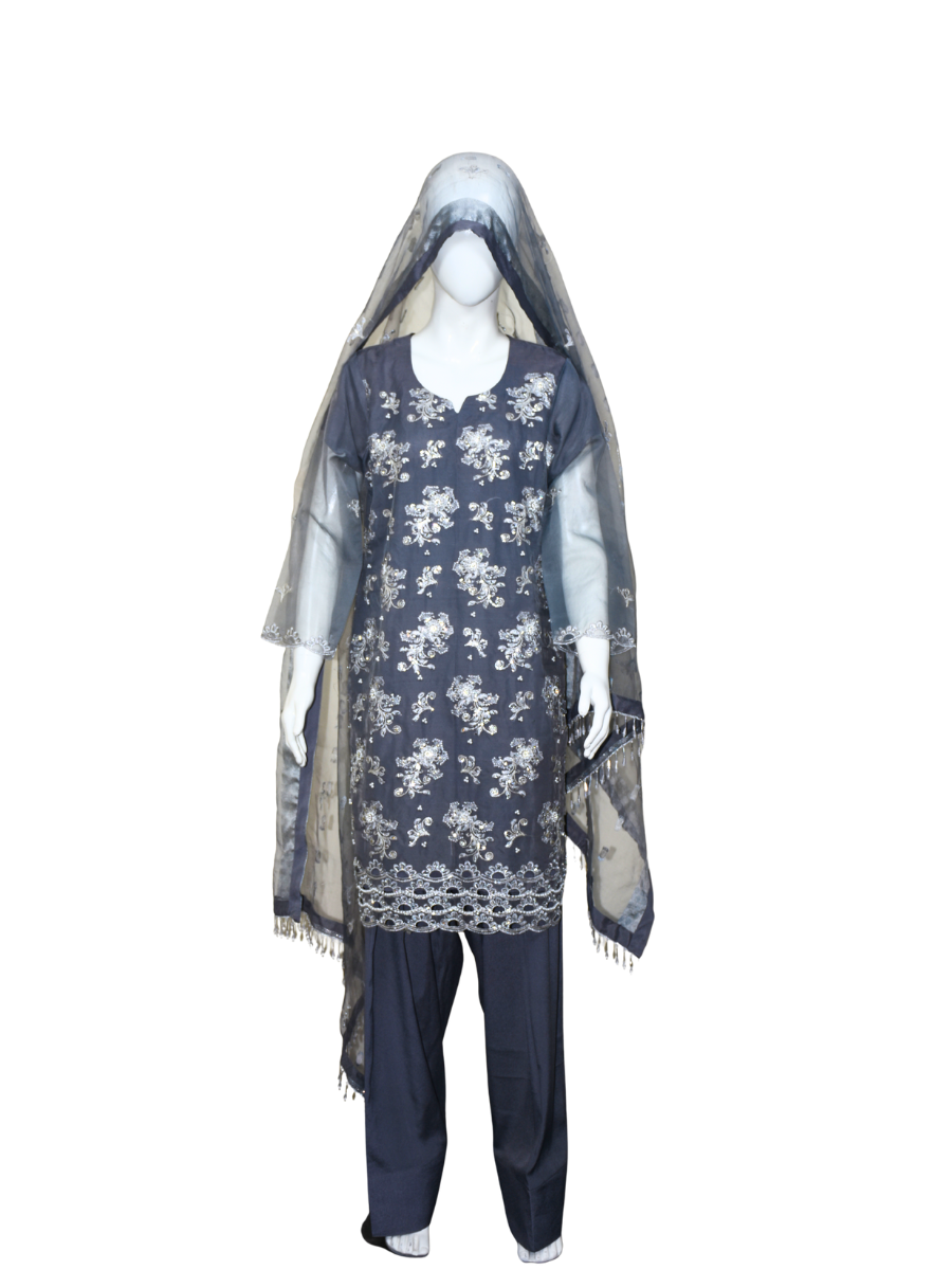 3 pcs soft organza with tilla and Sitara work