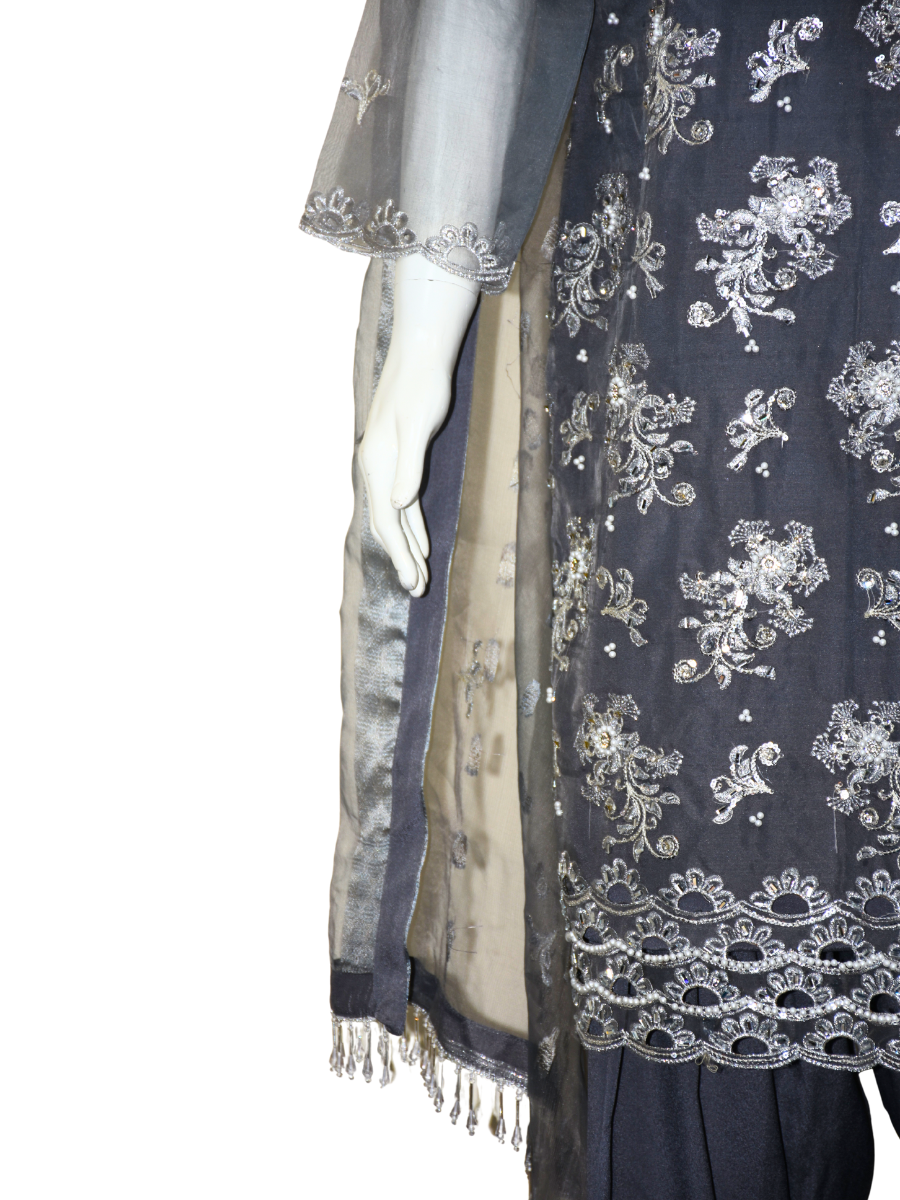 3 pcs soft organza with tilla and Sitara work