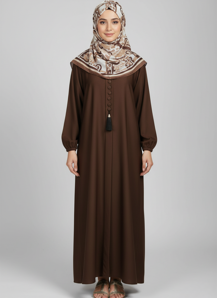 High-quality Nida fabric Abaya with Buttons and Tussles