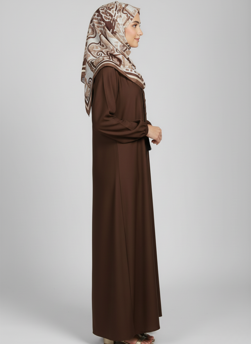 High-quality Nida fabric Abaya with Buttons and Tussles