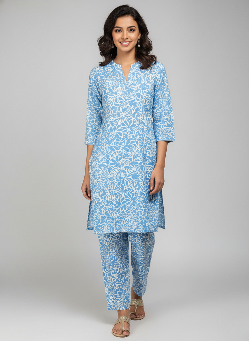 2 PC Printed Linen Dress