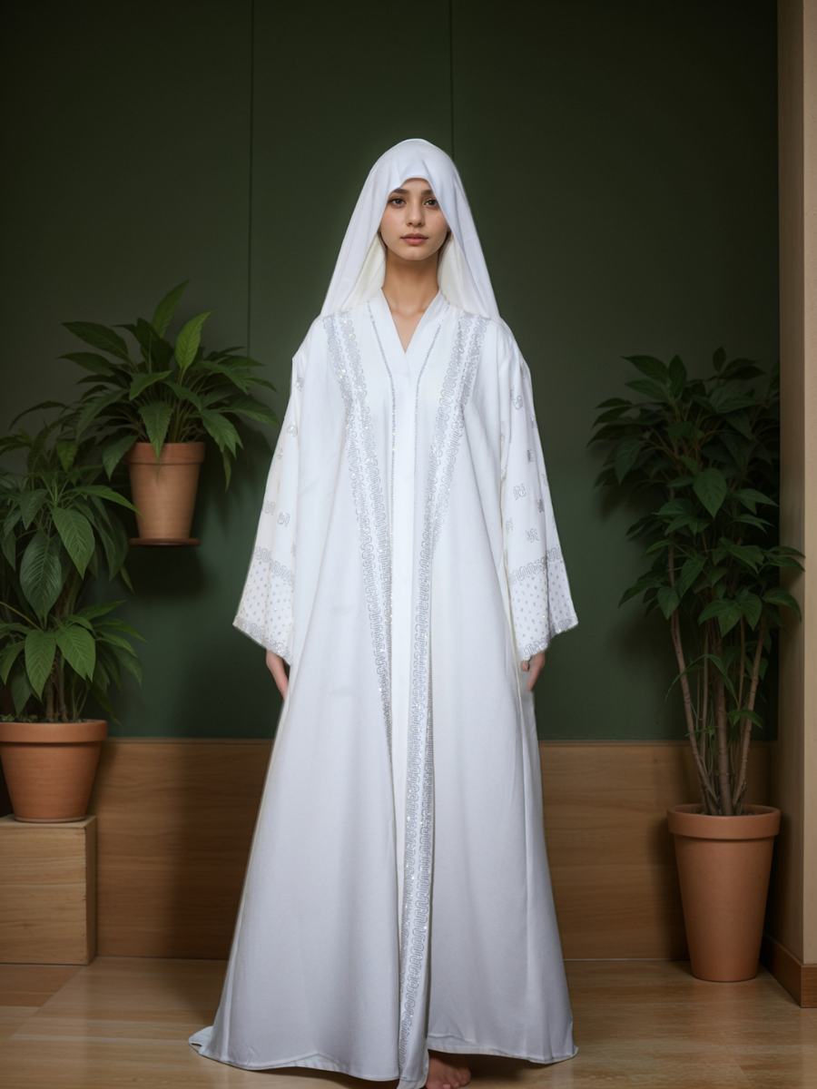 Nida fabric Abaya with Silver stone work
