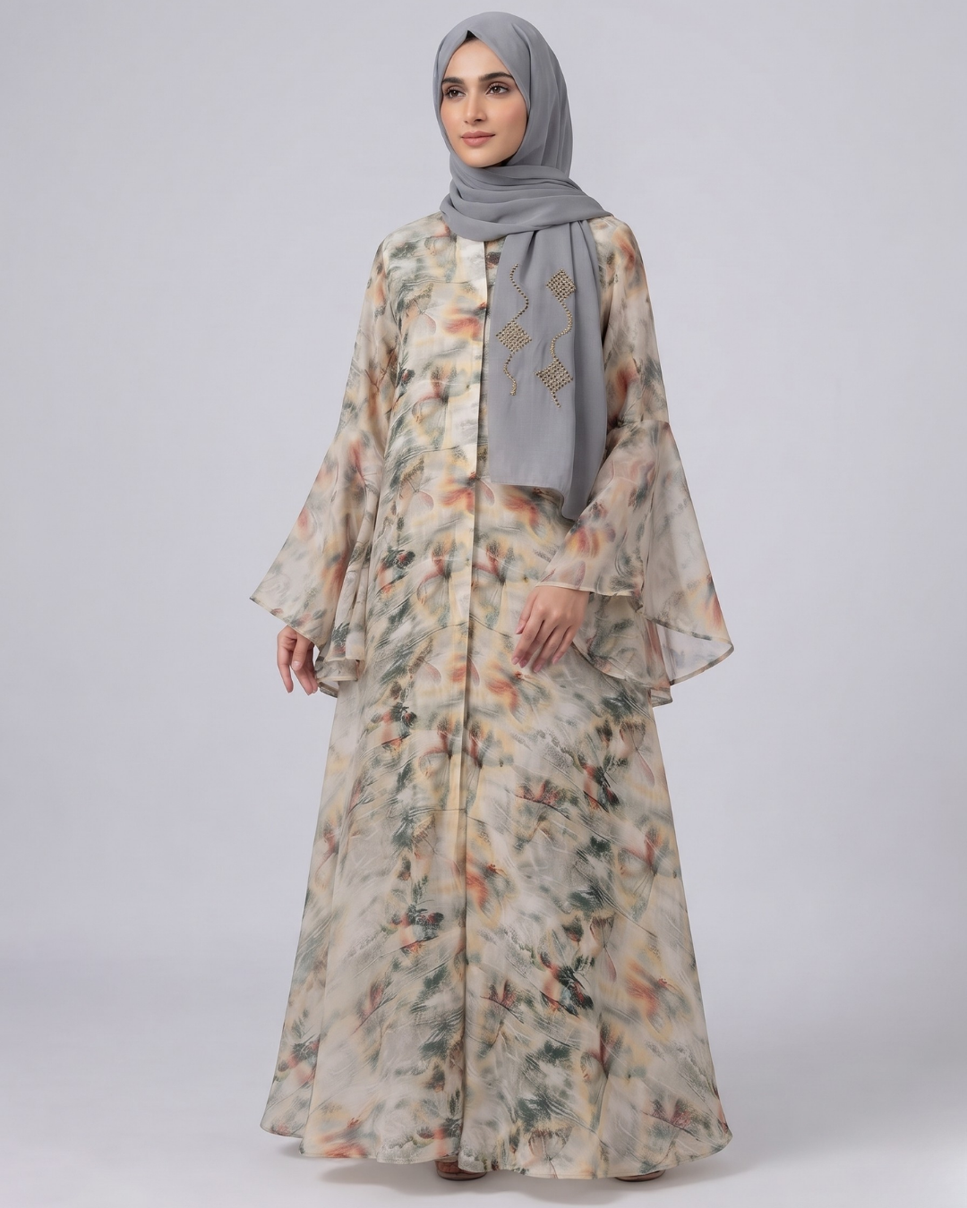 Front Closed Floral Abaya
