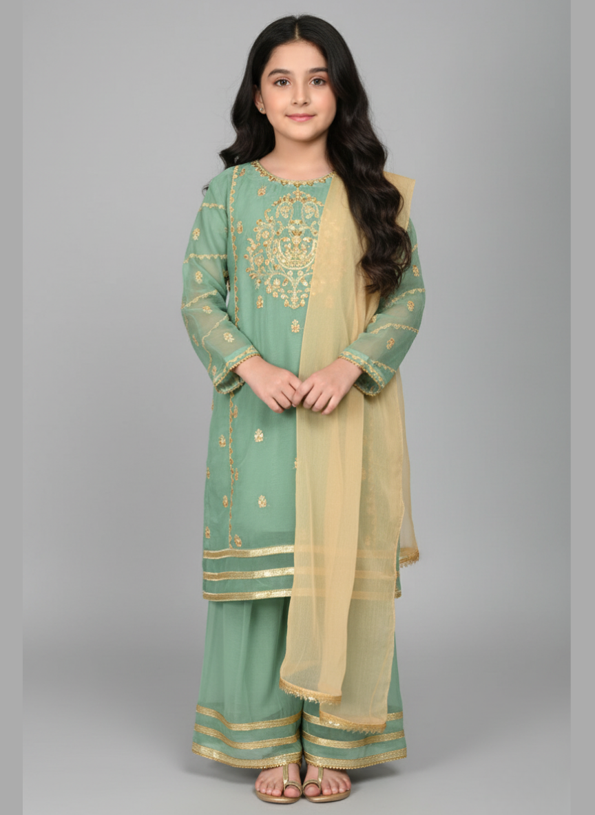 3 pcs chiffon Girls Gharara