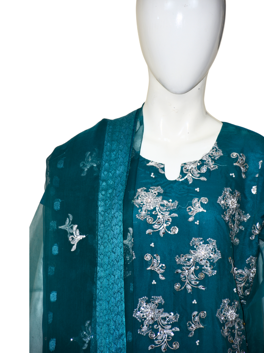 3 pcs soft organza with tilla and Sitara work