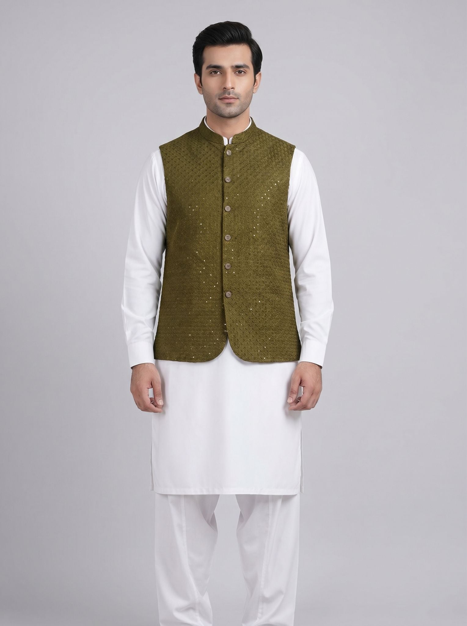Boski Qameez Shalwar with fancy waist coat.