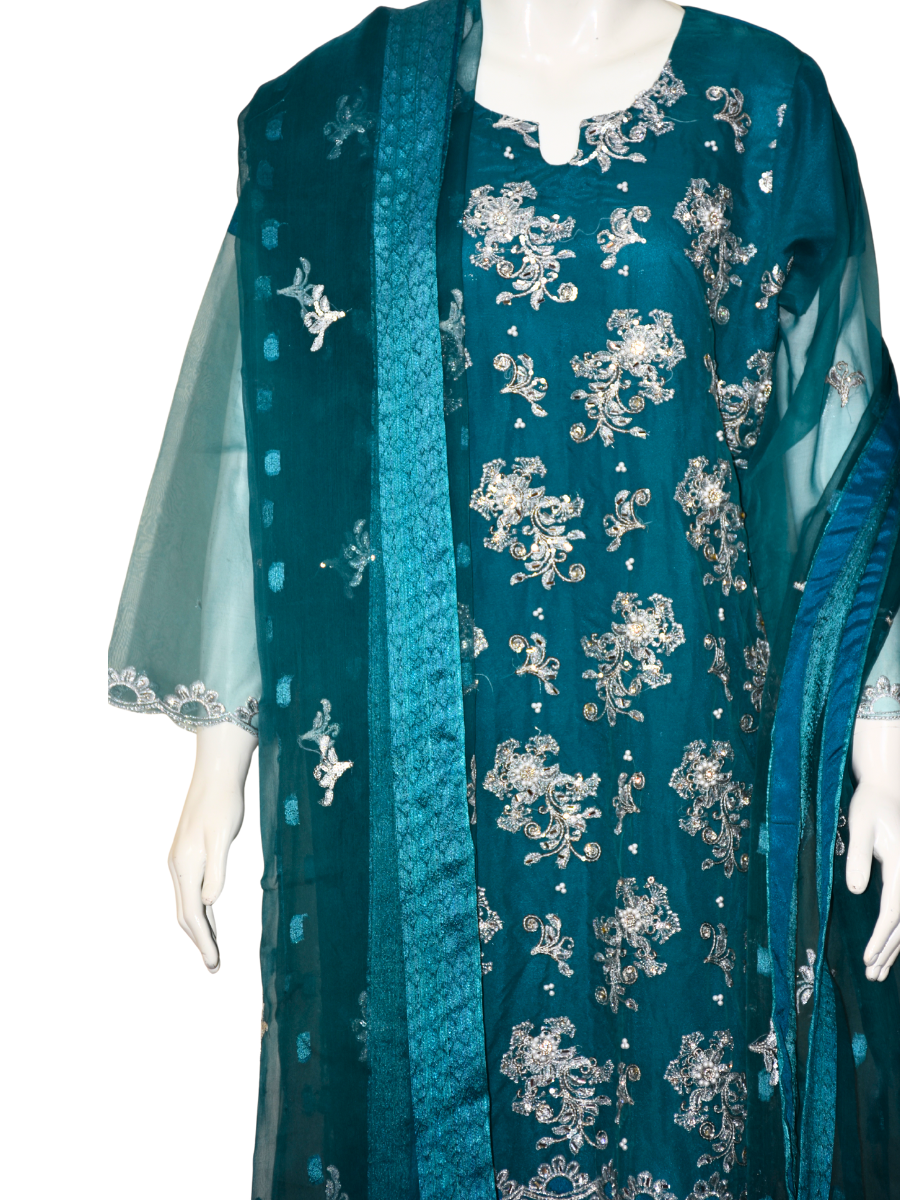 3 pcs soft organza with tilla and Sitara work