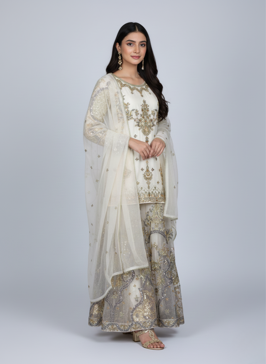 Soft Organza Lehnga with Tilla, Sitara and Thread Work