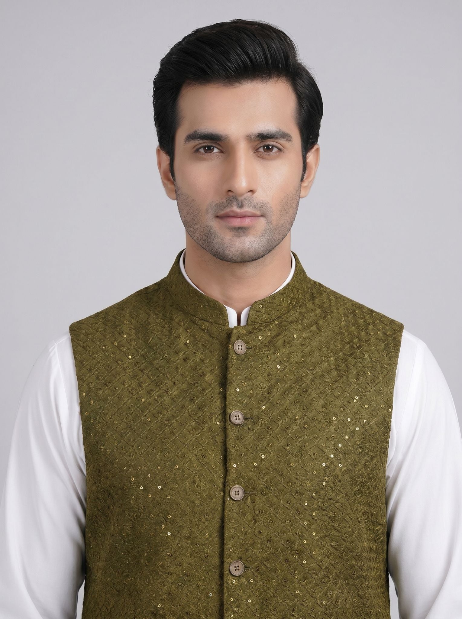 Boski Qameez Shalwar with fancy waist coat.