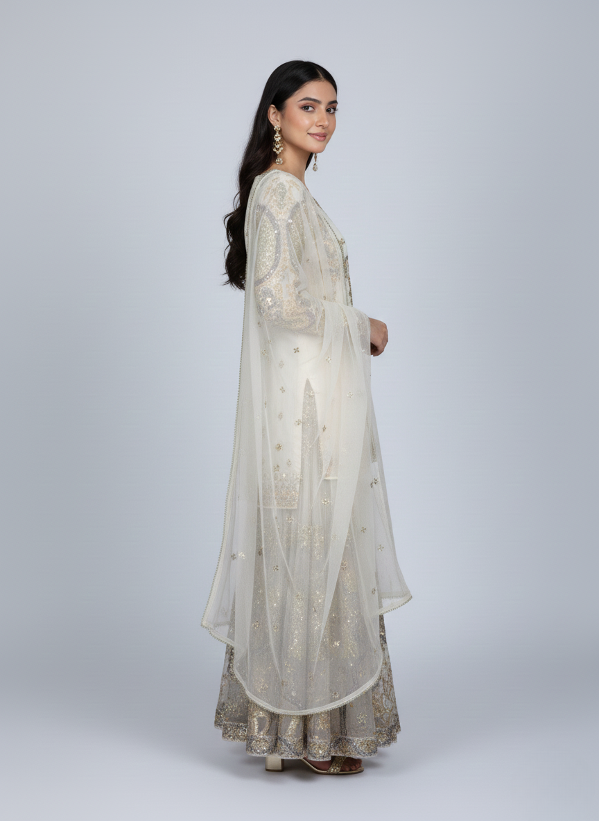 Soft Organza Lehnga with Tilla, Sitara and Thread Work