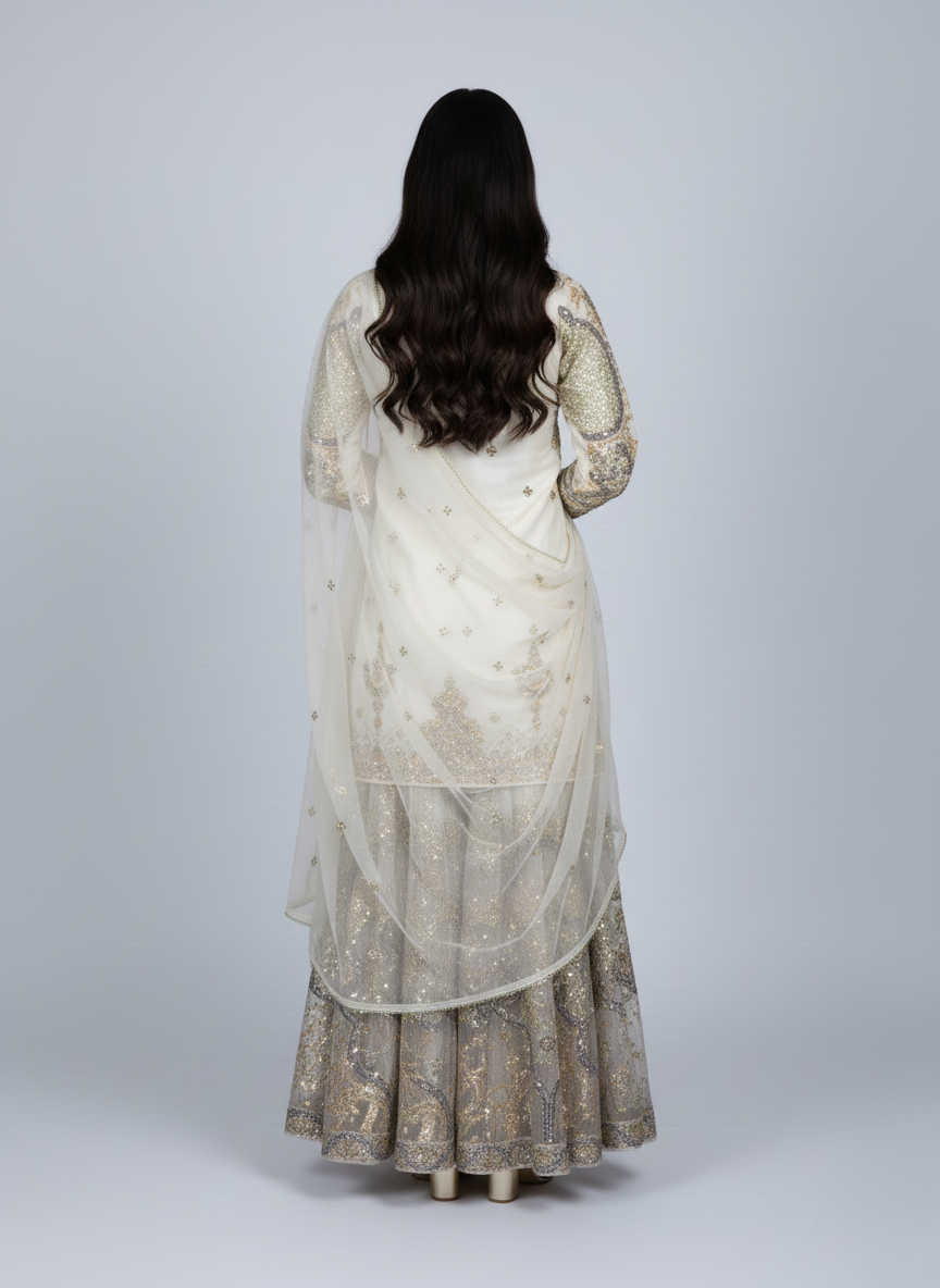 Soft Organza Lehnga with Tilla, Sitara and Thread Work