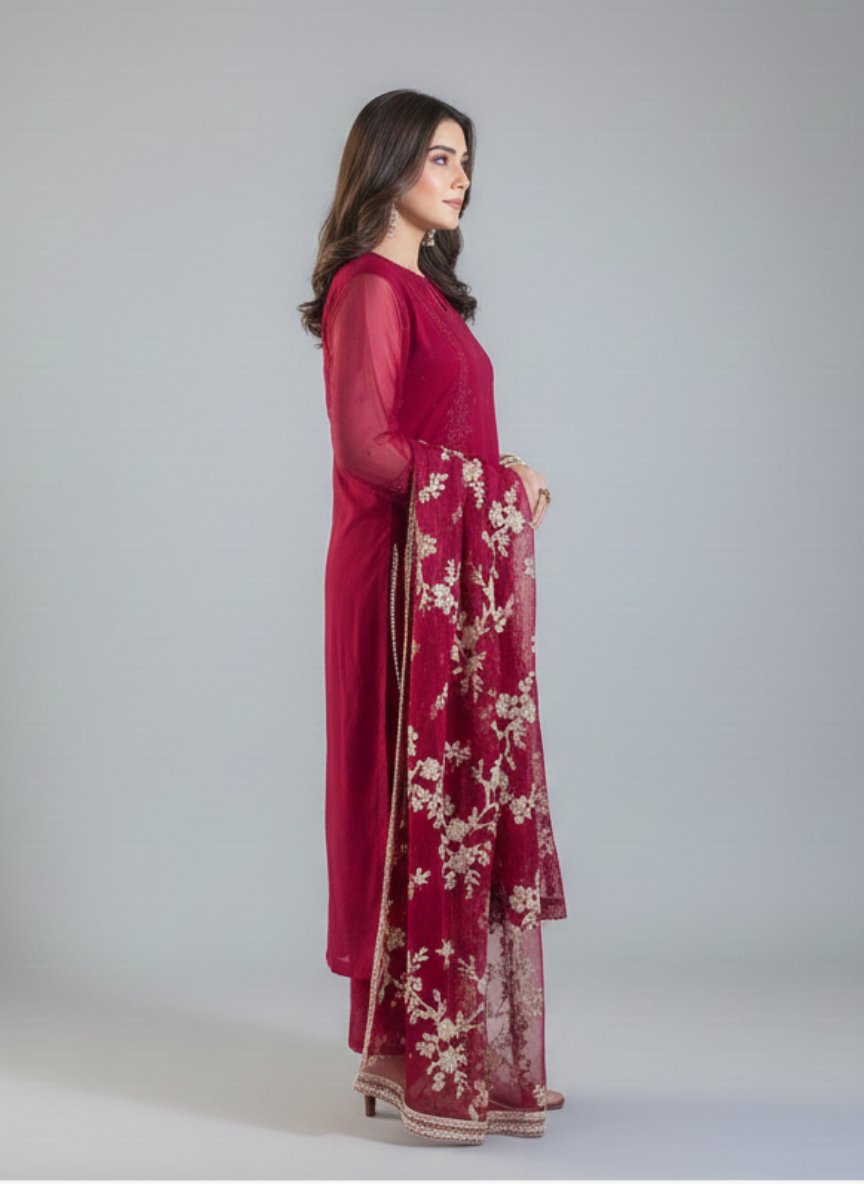 3 pc crinkle chiffon embroidery dress