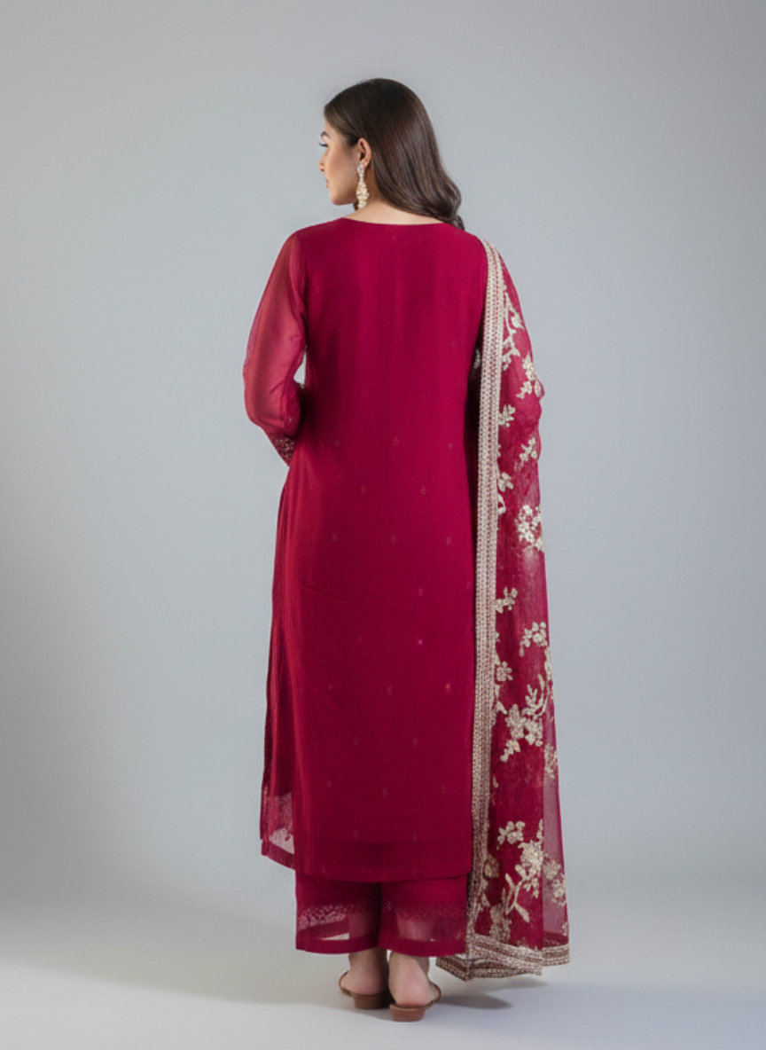 3 pc crinkle chiffon embroidery dress