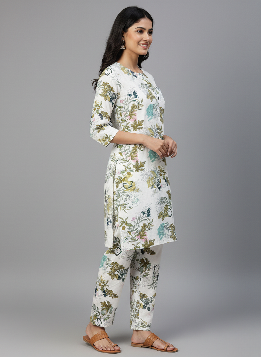 2 PC Printed Linen Dress