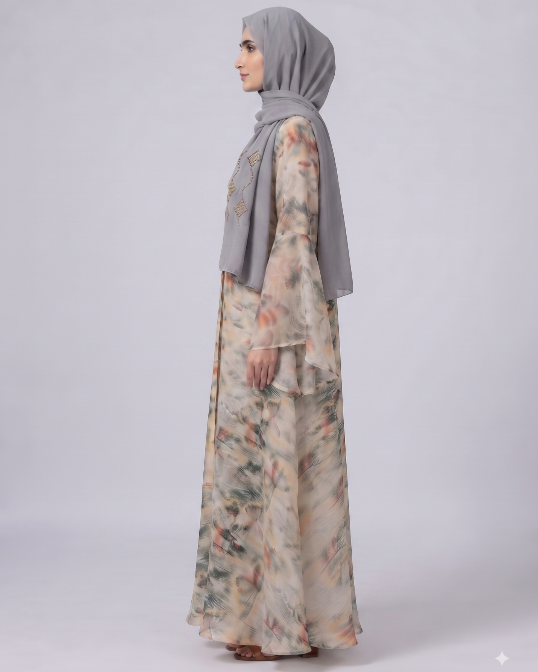 Front Closed Floral Abaya