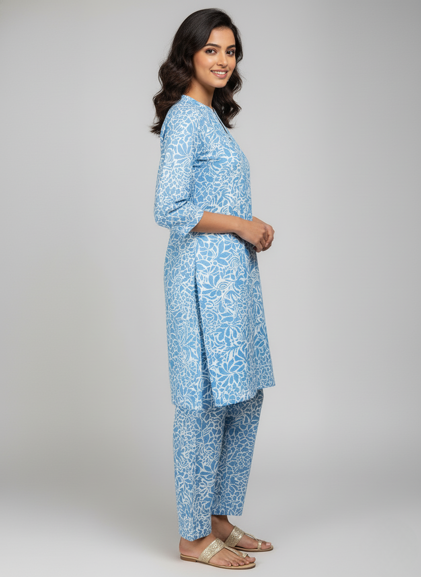 2 PC Printed Linen Dress