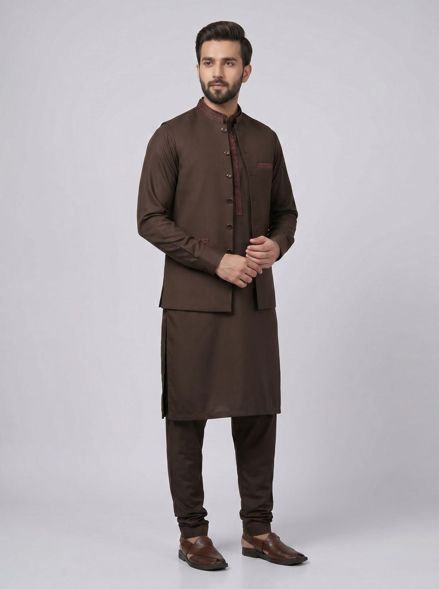 Wash and Wear Qameez Shalwar with matching waist coat.