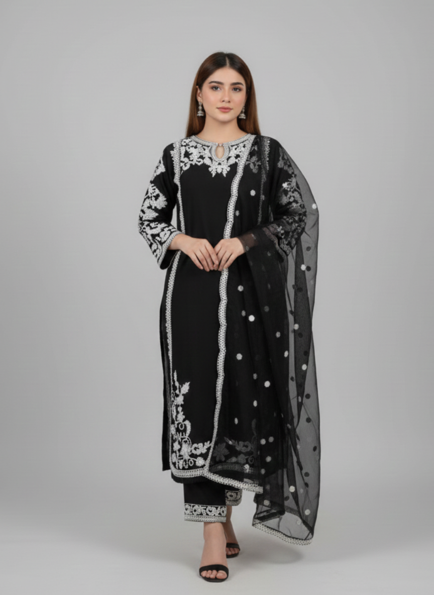 3 pc Embroidered Arabic linen dress