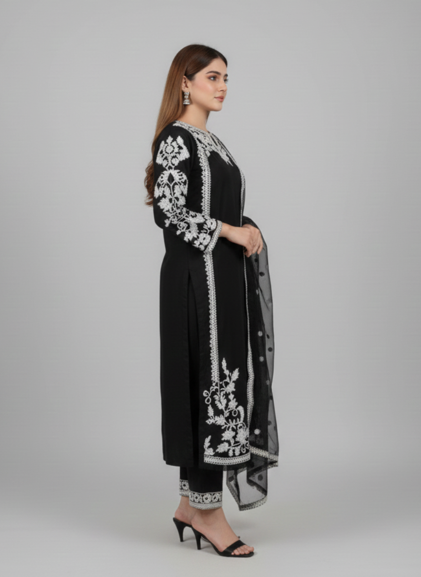 3 pc Embroidered Arabic linen dress
