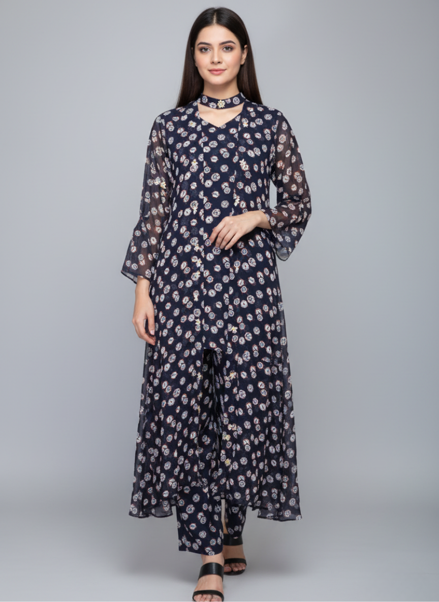 Front open 3 pc Chiffon Gown dress