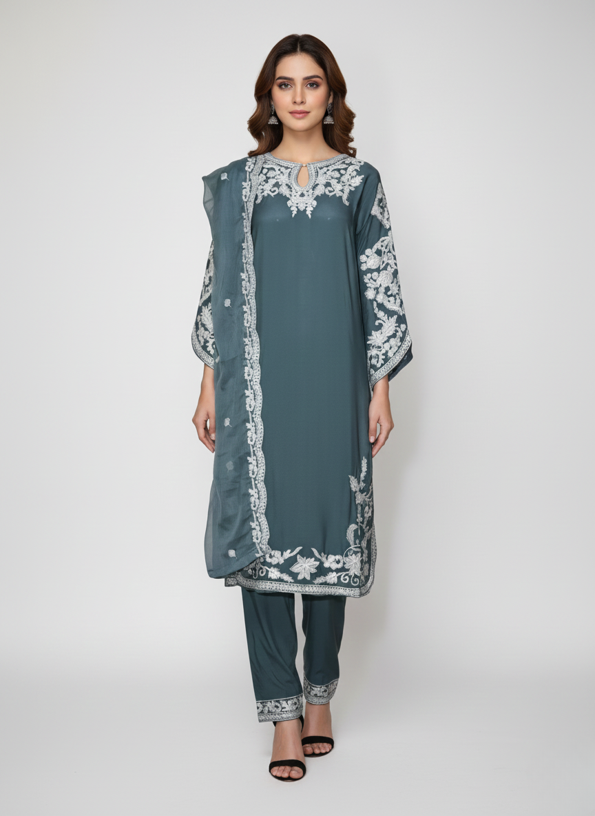 3 pc Embroidered Arabic linen dress