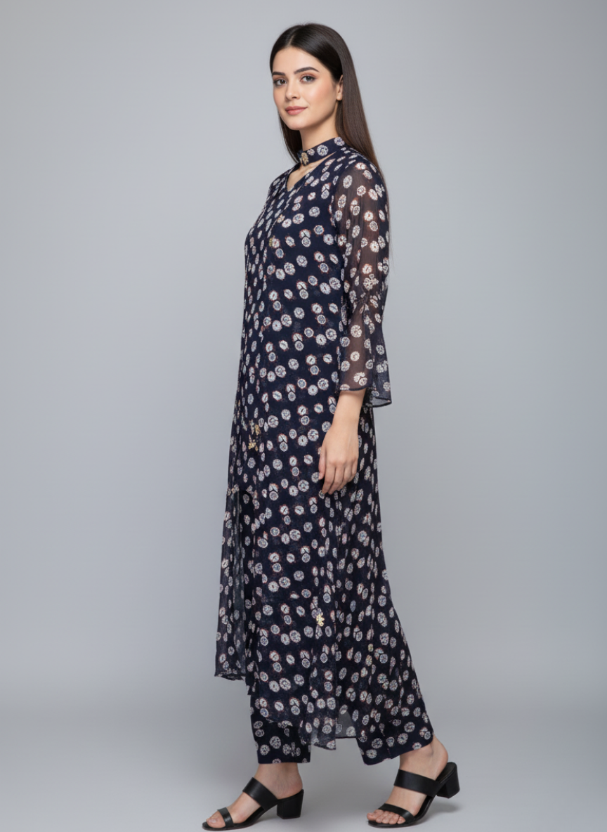 Front open 3 pc Chiffon Gown dress