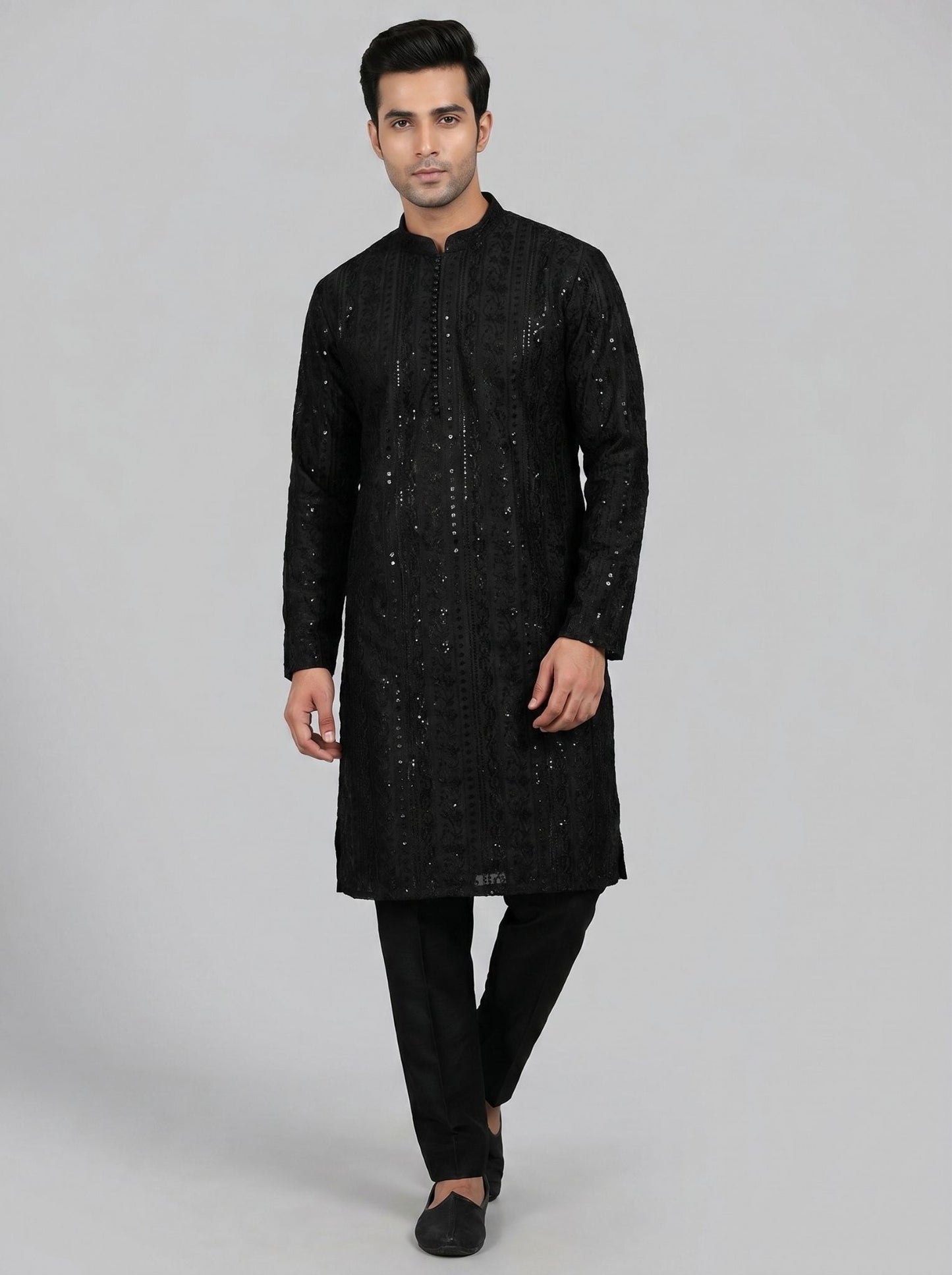Fancy Kurta Pajama. Sitara and thread work across front and back of Kurta