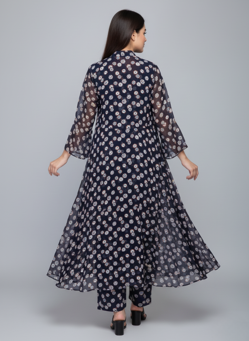 Front open 3 pc Chiffon Gown dress