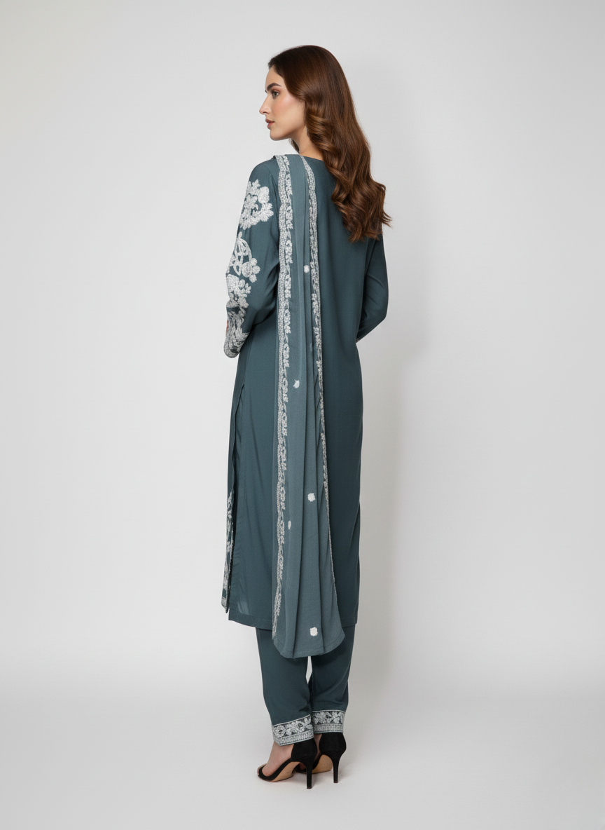 3 pc Embroidered Arabic linen dress