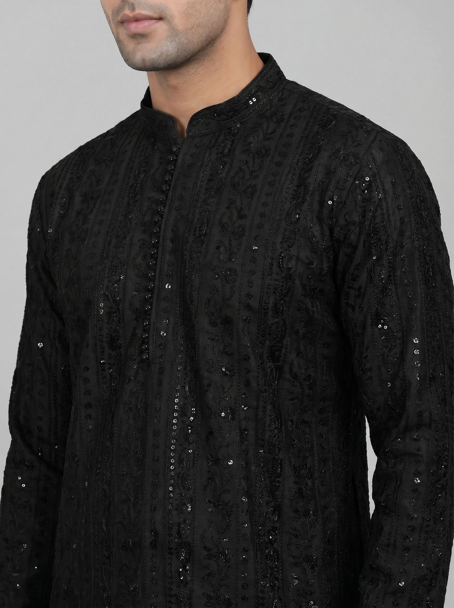 Fancy Kurta Pajama. Sitara and thread work across front and back of Kurta