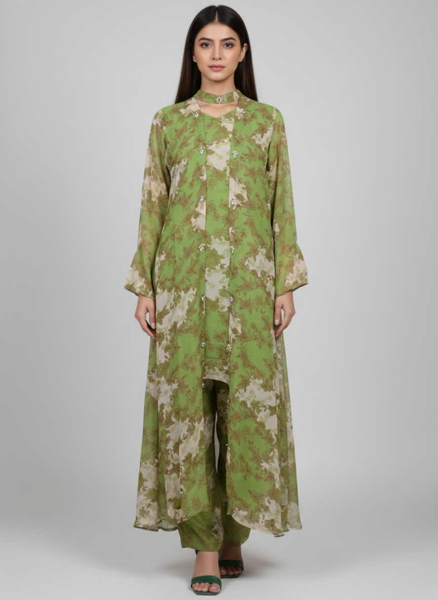 Front open 3 pc Chiffon Gown dress