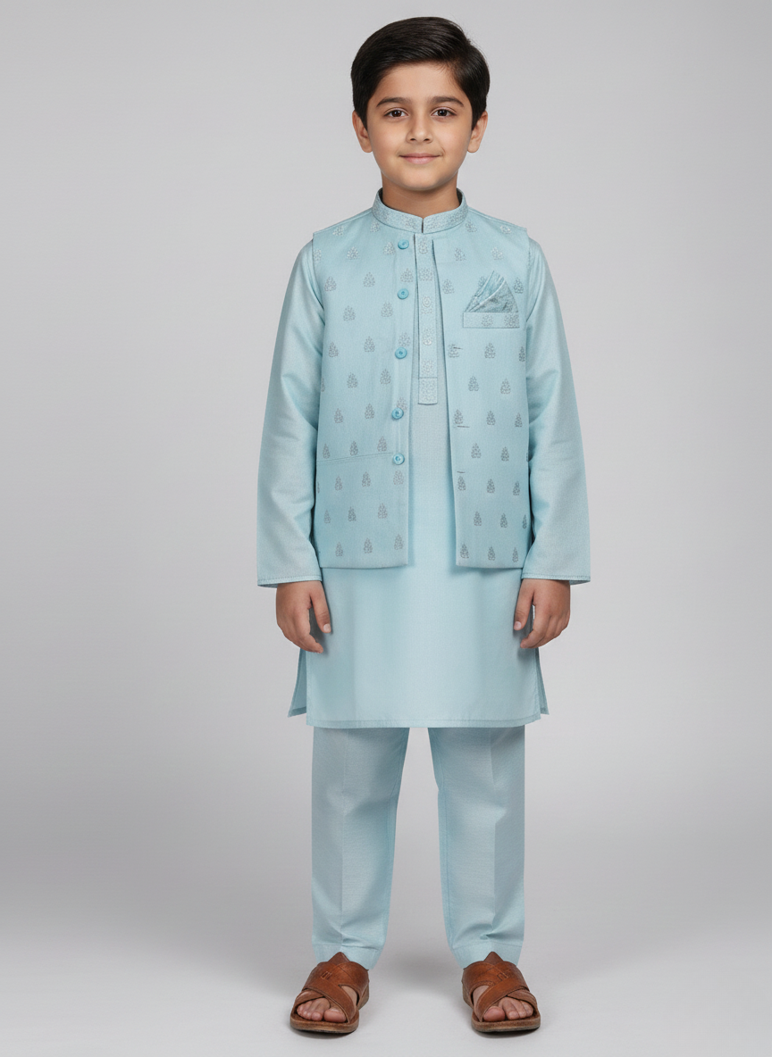 3 pcs kids Kurta Trouser with waistcoat