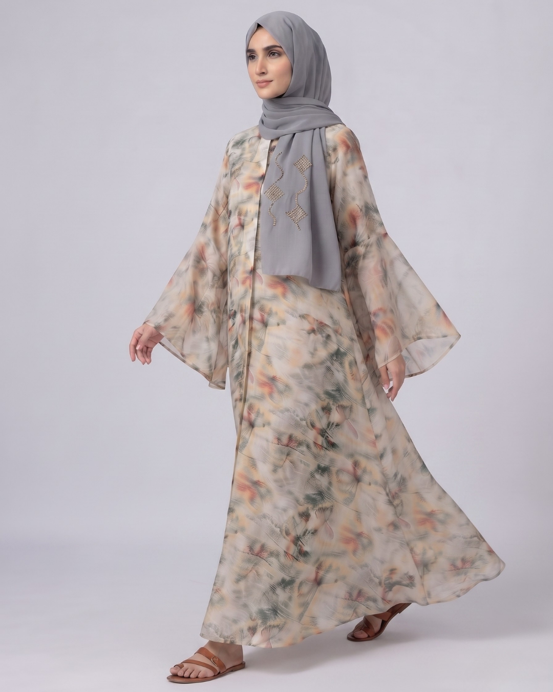 Front Closed Floral Abaya