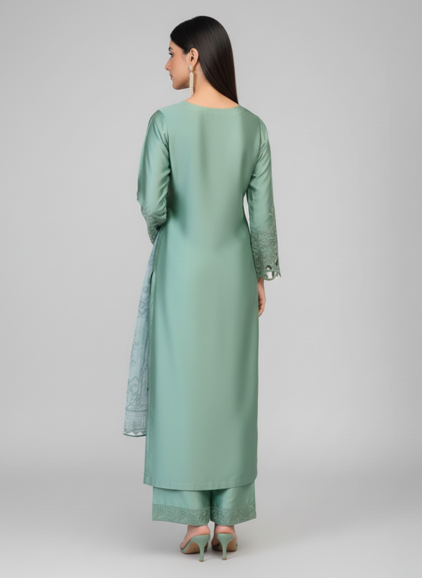 3 pc silk cutwork dress