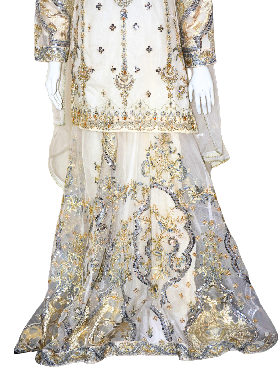 Soft Organza Lehnga with Tilla, Sitara and Thread Work